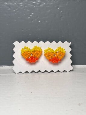 Huichol Beaded Heart Stud Earrings